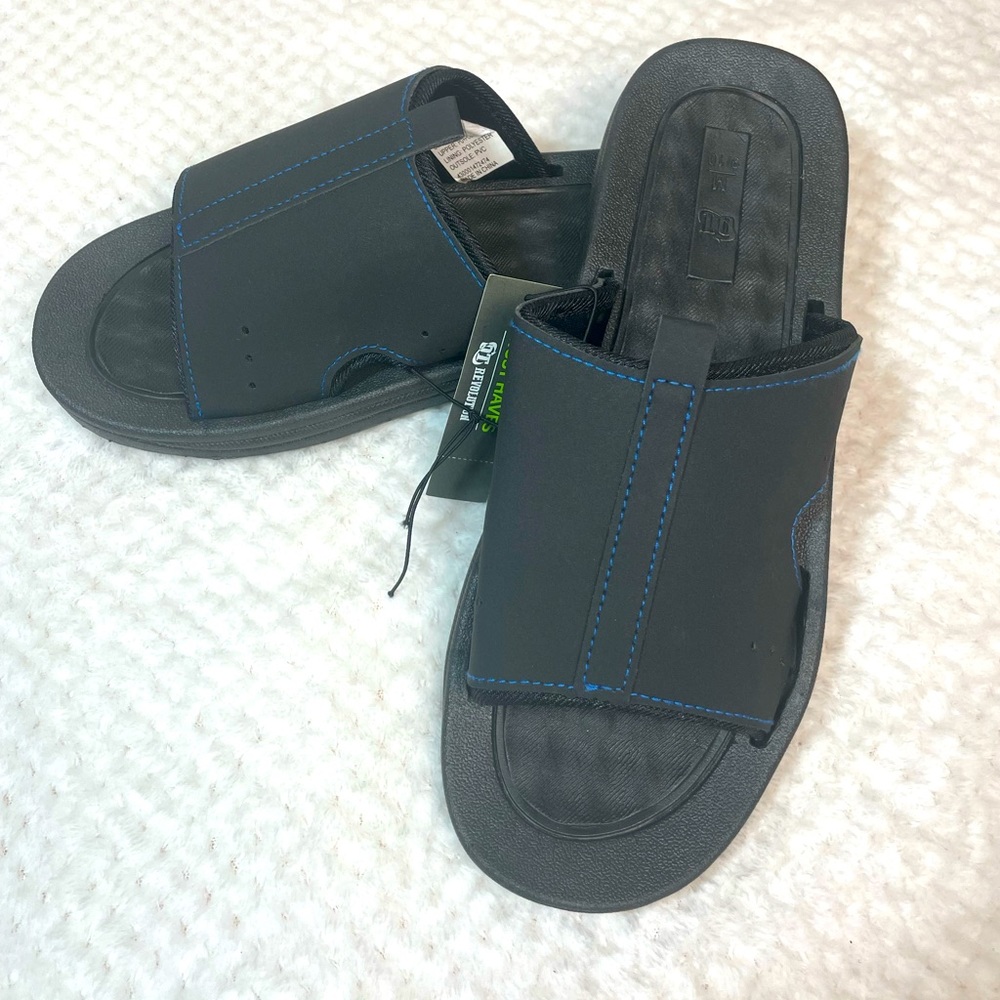 NWT - Men’s Super Comfy Breathable Sandals - Black with Blue Stitching